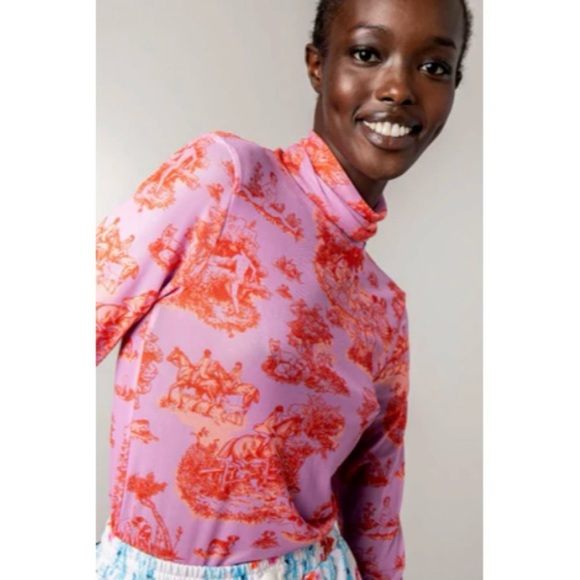 Rachel Antonoff Taffy Batter MANHUNT Lillian Pink/Red Mesh Knit Top Size Large - Picture 3 of 16